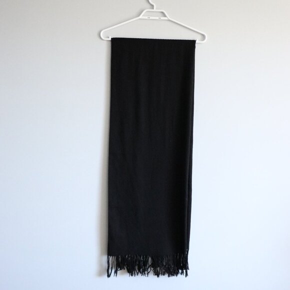 Unbranded Women's Black Wool Blend Wrap Fringe Scarf | 69" - Picture 2 of 6
